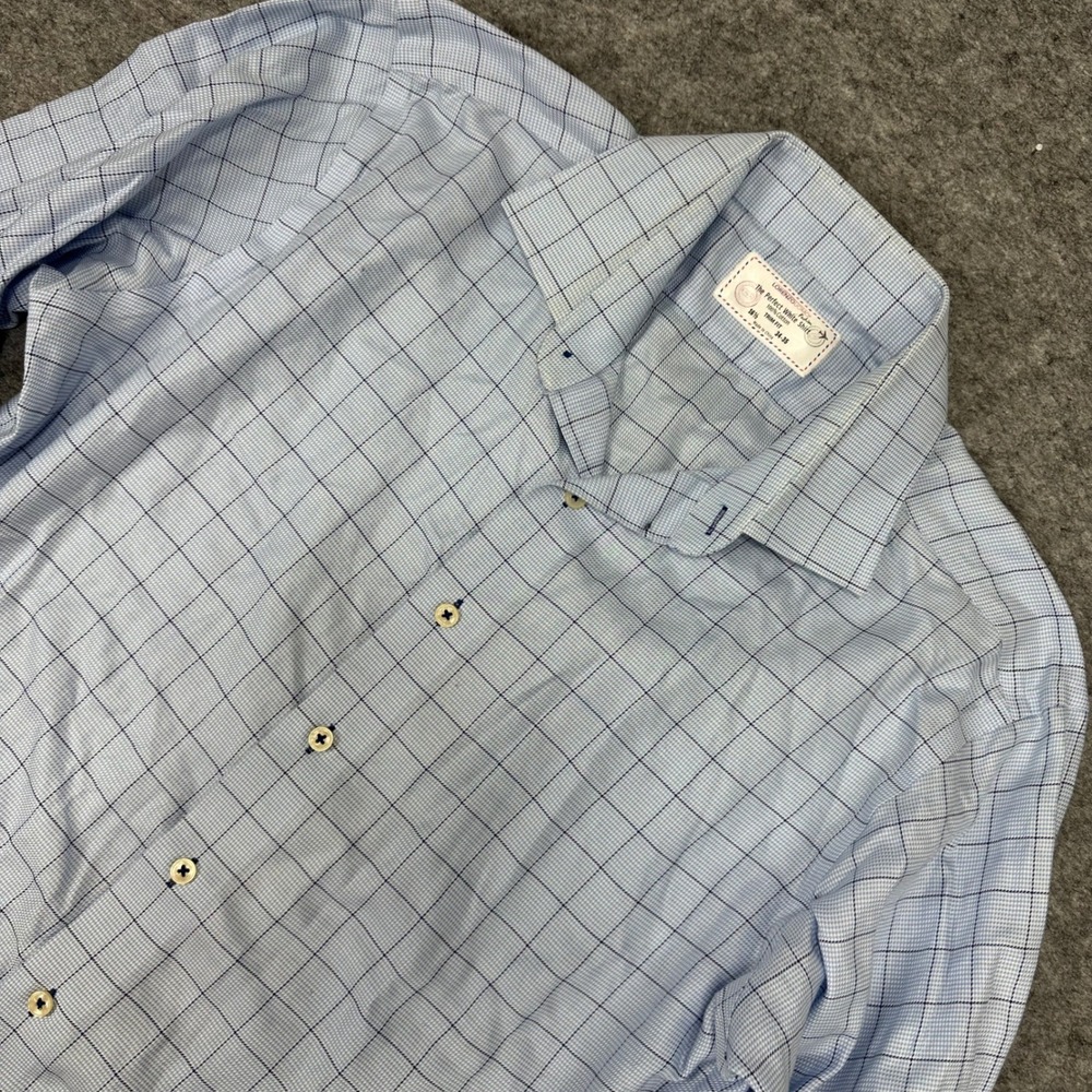 Lorenzo Uomo‎ Trim Fit Blue Gingham Dress Shirt Men's 16.5 Neck 34-35 Sleeve